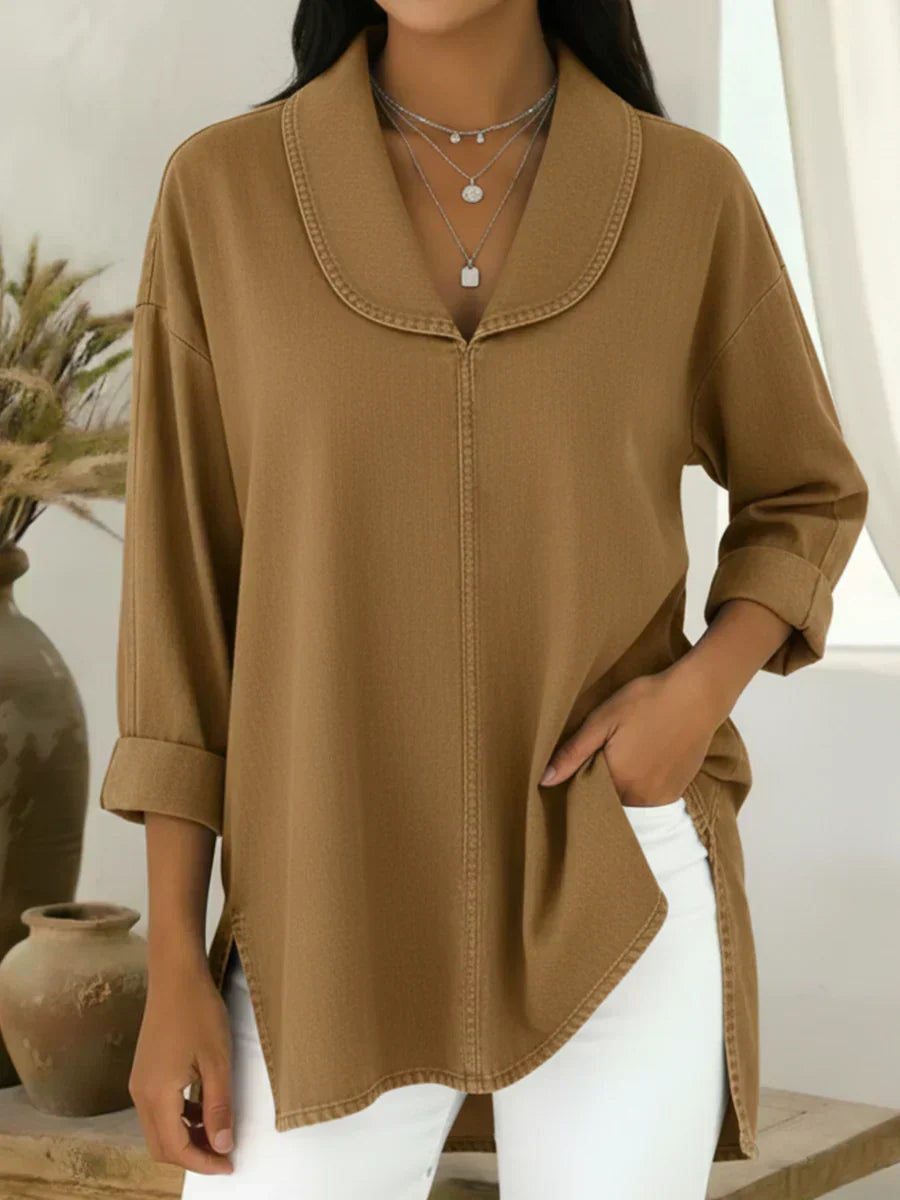Vaviane | Blusa larga vaquera con cuello chal