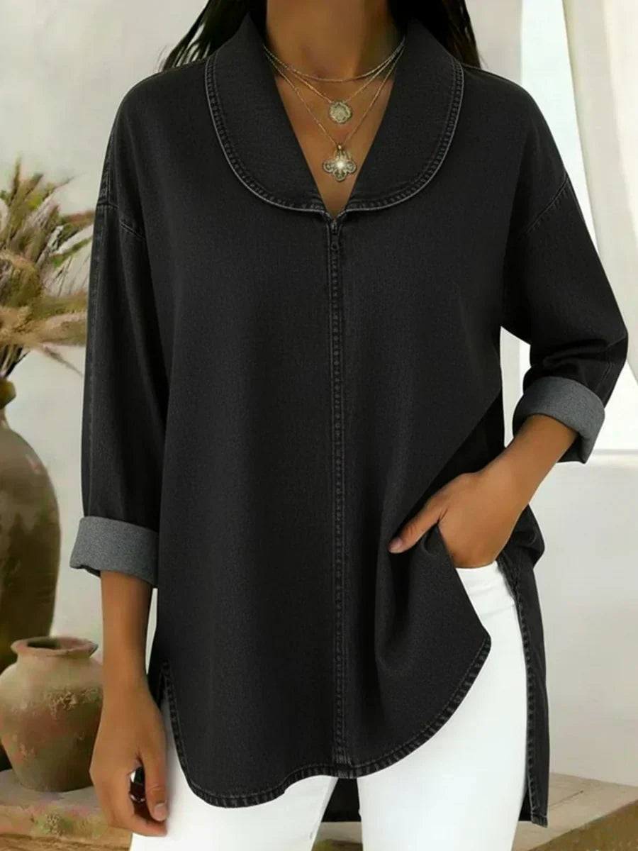 Vaviane | Blusa larga vaquera con cuello chal