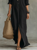 Selena™ | Vestido largo holgado con escote en V y botones