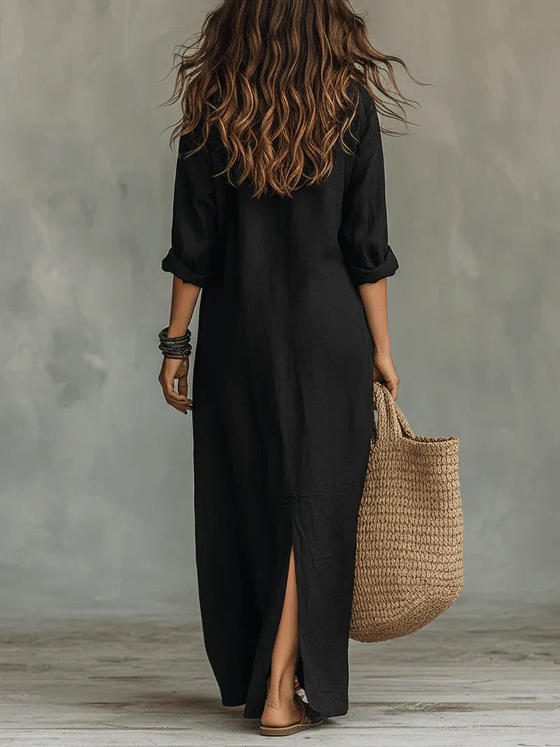 Selena™ | Vestido largo holgado con escote en V y botones