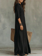 Selena™ | Vestido largo holgado con escote en V y botones