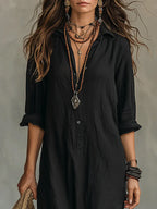 Selena™ | Vestido largo holgado con escote en V y botones