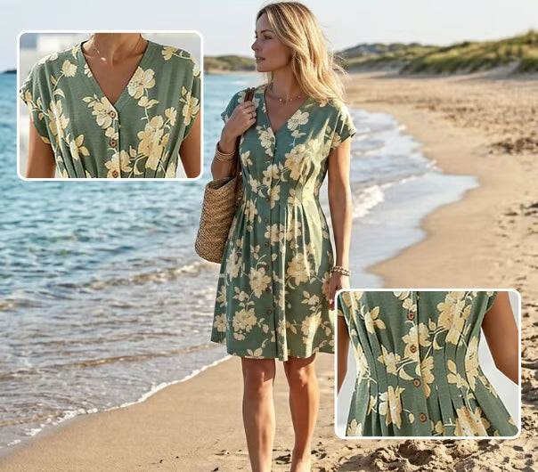 Vestido de estampado floral con escote en V y manga corta