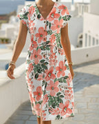 Vestido de estampado floral con escote en V y manga corta