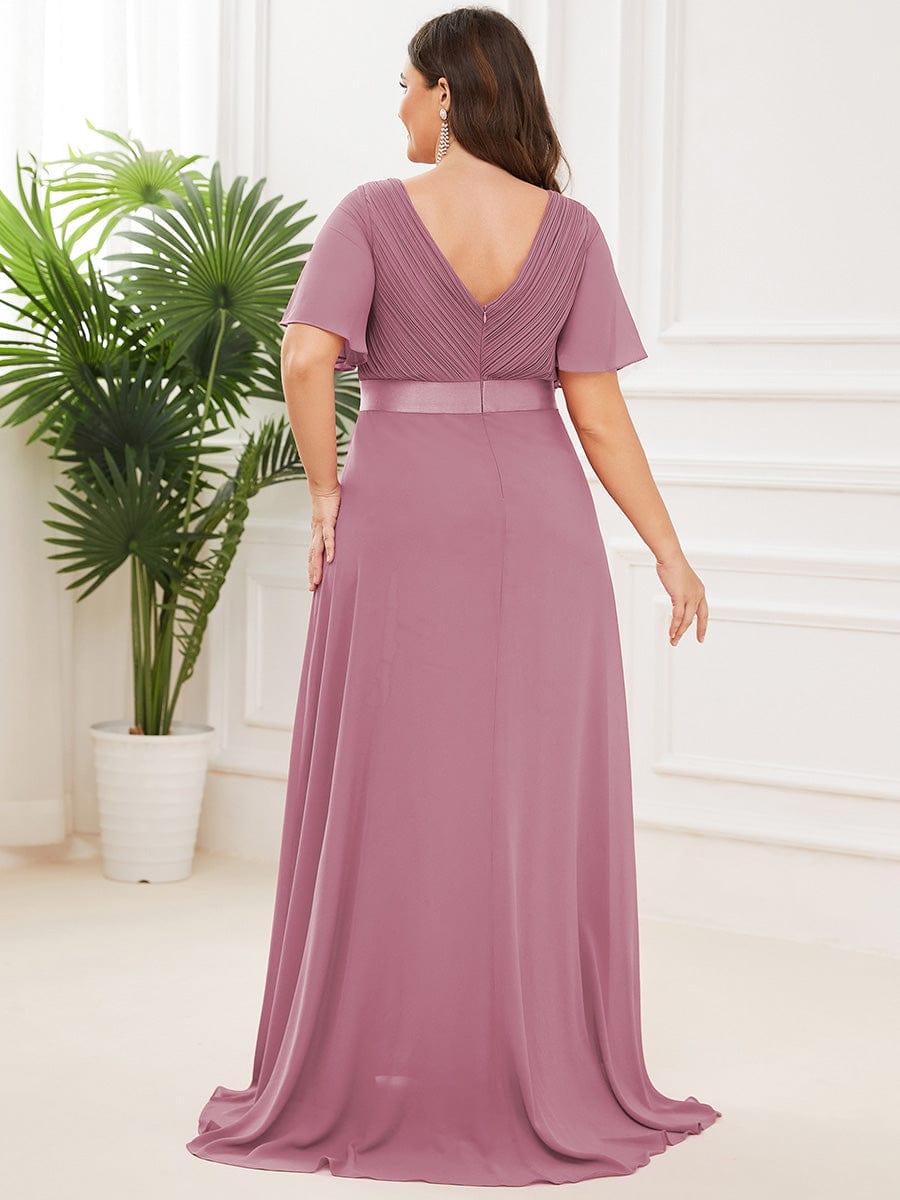 MONICA|Vestido largo de dama de honor con cintura imperial y mangas cortas con vuelo