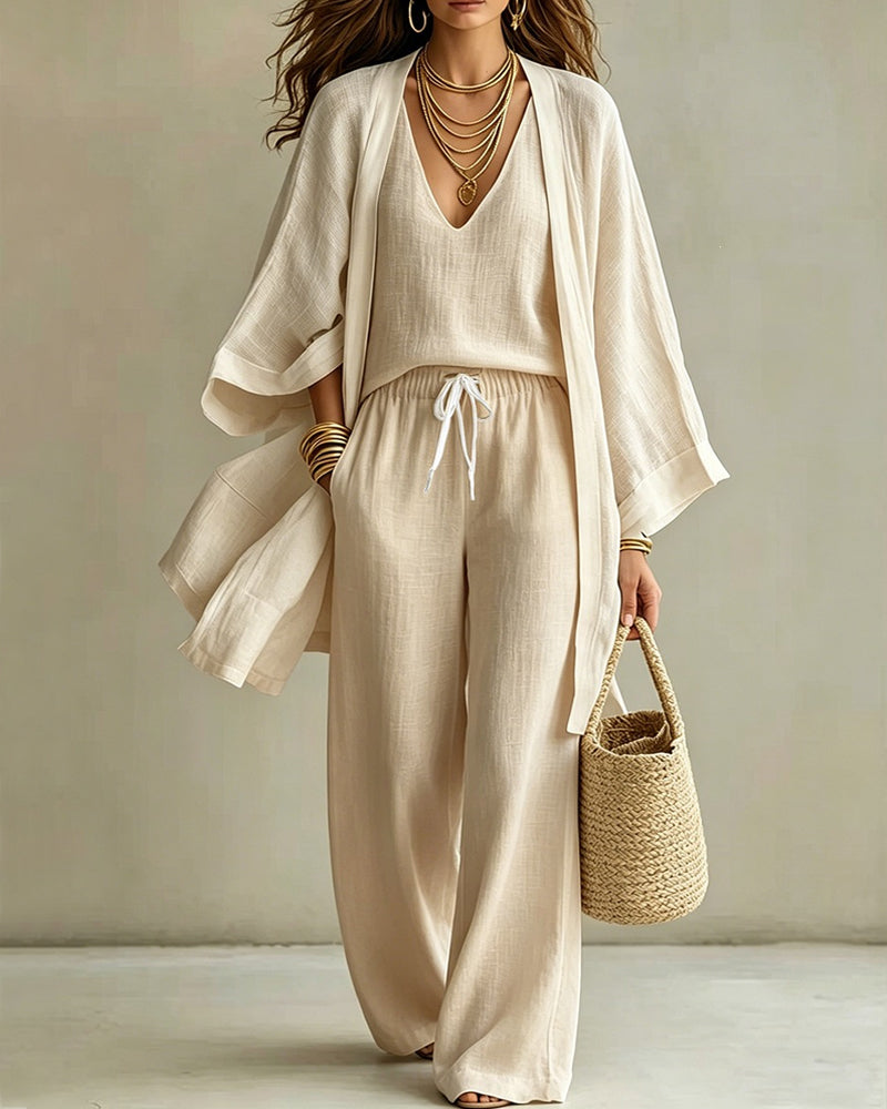 Conjunto de pantalón y chaleco de lino de corte holgado y suave