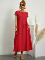Gabrielle™ — Robe midi fluide — Rouge