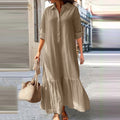 Vestido Camisero Largo de Lino con Botones