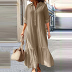 Vestido Camisero Largo de Lino con Botones
