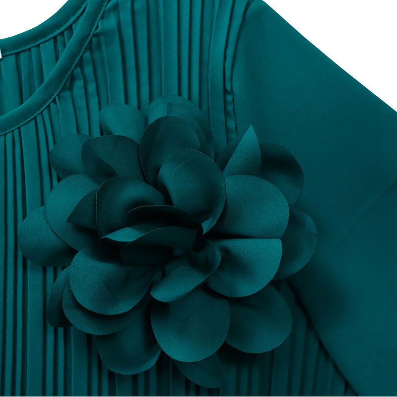 Vestido midi plisado de manga 3/4 con cinturón para mujer