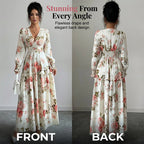 🌹 Vestido largo con escote en V y estampado de rosas vintage 🌹