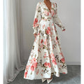 🌹 Vestido largo con escote en V y estampado de rosas vintage 🌹