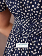 Maddie Vestido de Manga Corta - Estampado de Lunares en Azul Marino