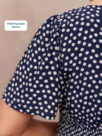 Maddie Vestido de Manga Corta - Estampado de Lunares en Azul Marino