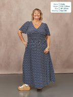 Maddie Vestido de Manga Corta - Estampado de Lunares en Azul Marino